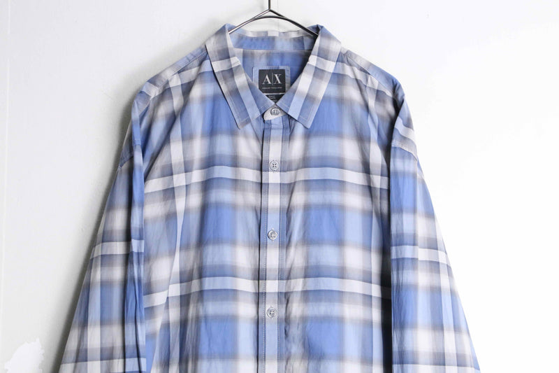 “ARMANI EXCHANGE” light blue ombre check shirt