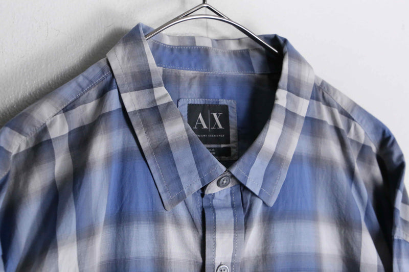 “ARMANI EXCHANGE” light blue ombre check shirt