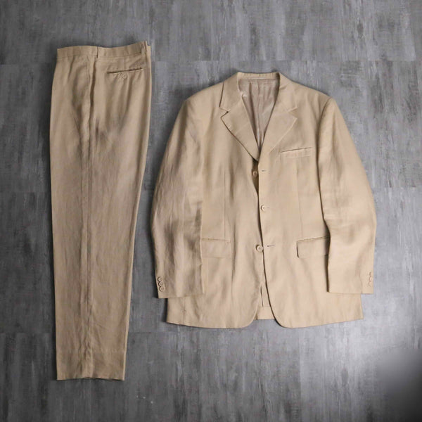 1990-00s 3B single 2piece linen suit set up