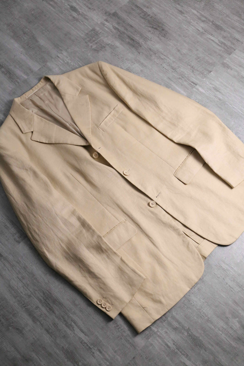 1990-00s 3B single 2piece linen suit set up