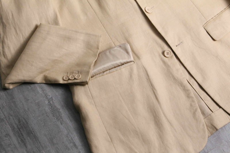 1990-00s 3B single 2piece linen suit set up