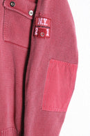 military taste pink half zip cotton knit