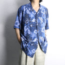 marine blue silk 100% aloha shirt