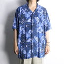 marine blue silk 100% aloha shirt