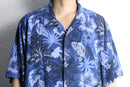 marine blue silk 100% aloha shirt