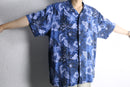 marine blue silk 100% aloha shirt