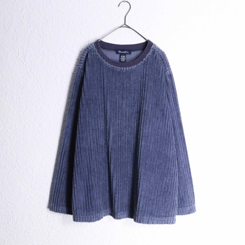 "DENIM & CO." navy stripe pile pull over