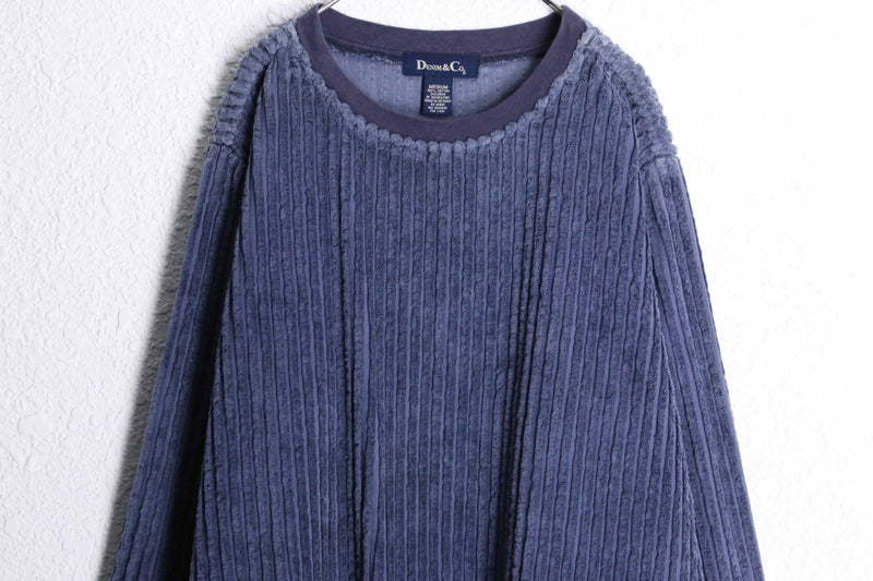 "DENIM & CO." navy stripe pile pull over