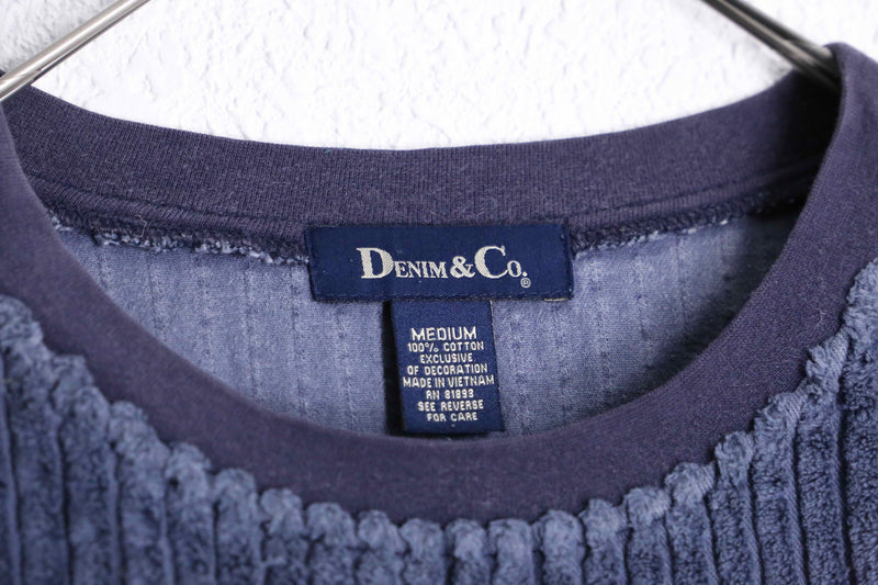 "DENIM & CO." navy stripe pile pull over