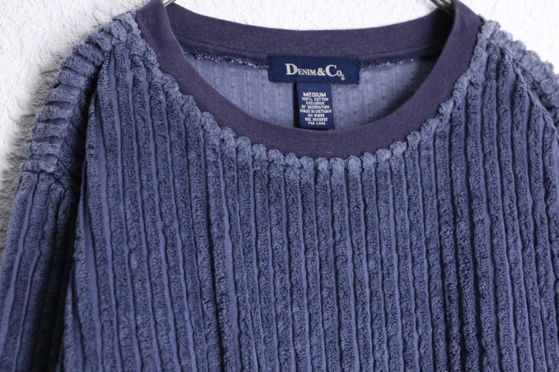 "DENIM & CO." navy stripe pile pull over
