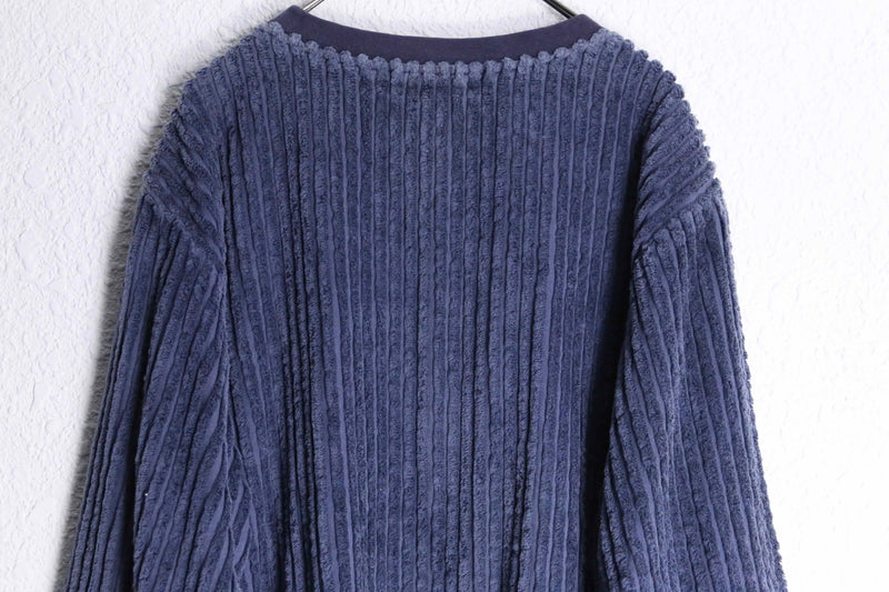 "DENIM & CO." navy stripe pile pull over