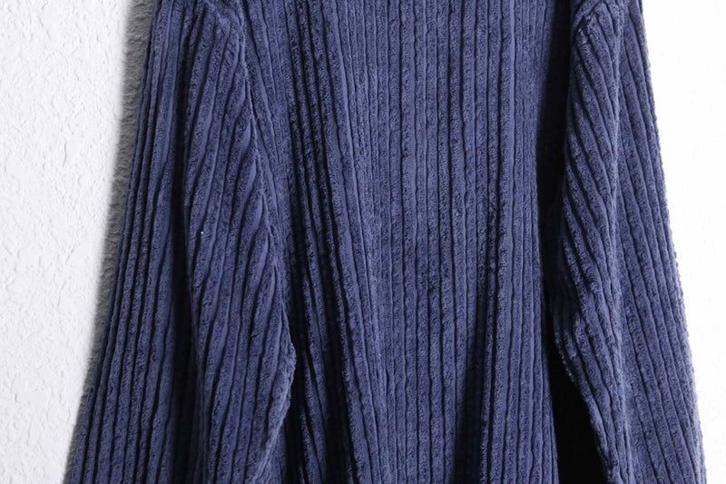 "DENIM & CO." navy stripe pile pull over