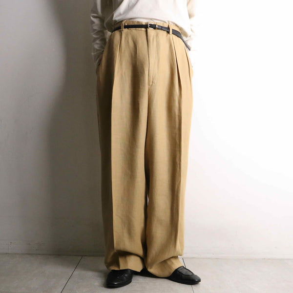 "Polo by RL" sand beige color wide tapered silhouette linen pants