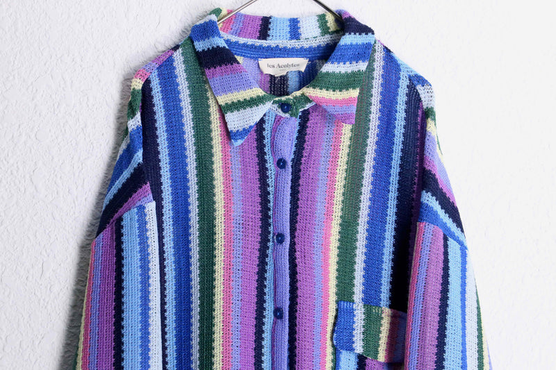 colorful stripe pattern L/S mesh knit shirt