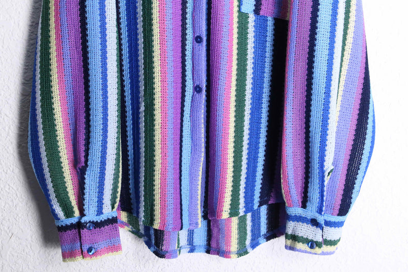 colorful stripe pattern L/S mesh knit shirt