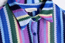 colorful stripe pattern L/S mesh knit shirt