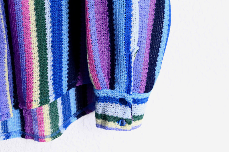 colorful stripe pattern L/S mesh knit shirt