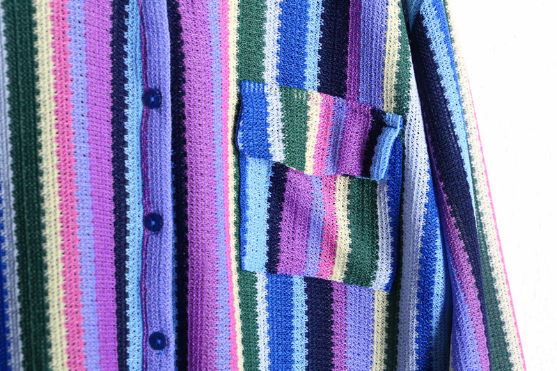 colorful stripe pattern L/S mesh knit shirt