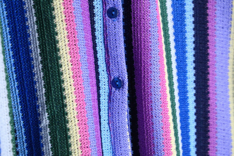colorful stripe pattern L/S mesh knit shirt