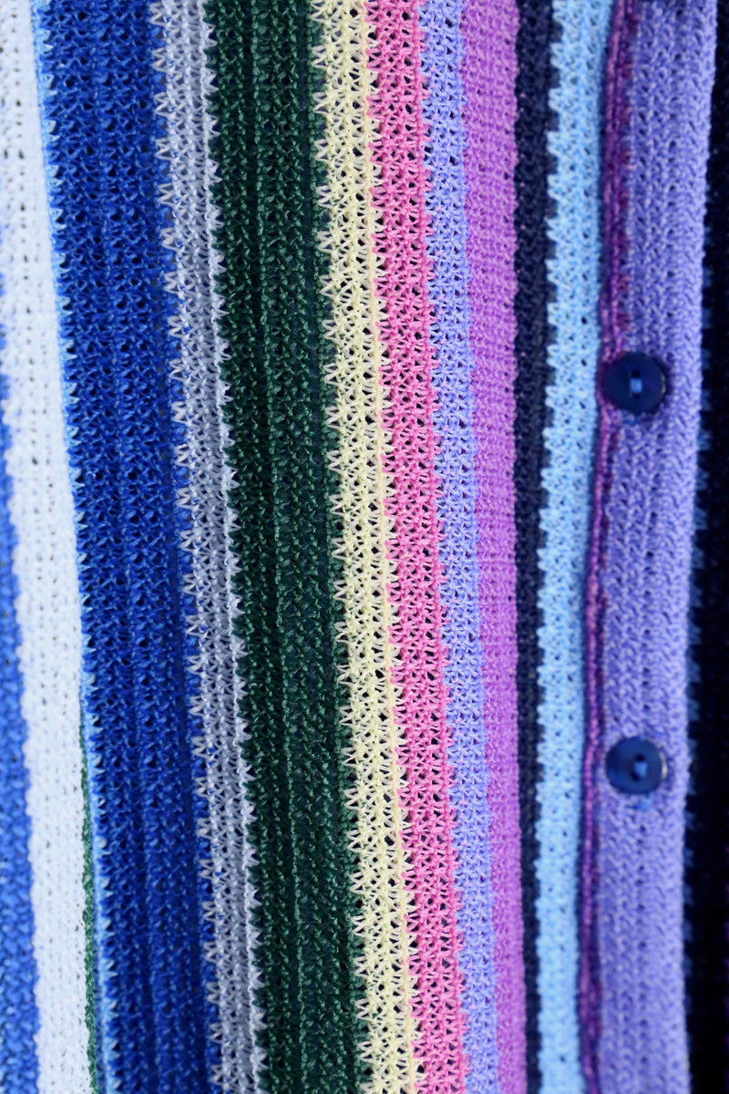 colorful stripe pattern L/S mesh knit shirt