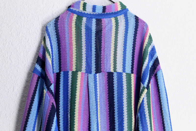 colorful stripe pattern L/S mesh knit shirt