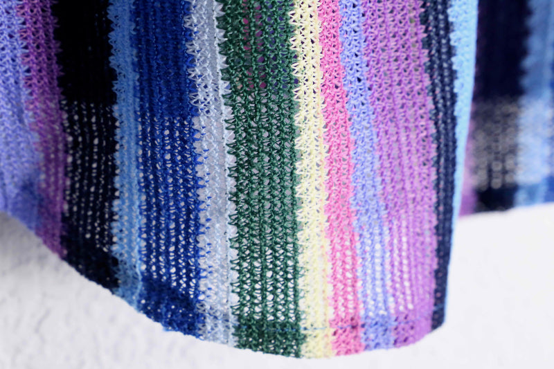 colorful stripe pattern L/S mesh knit shirt