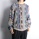 dark tone striped 3D knit sweater