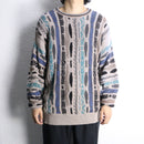 dark tone striped 3D knit sweater