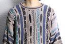 dark tone striped 3D knit sweater