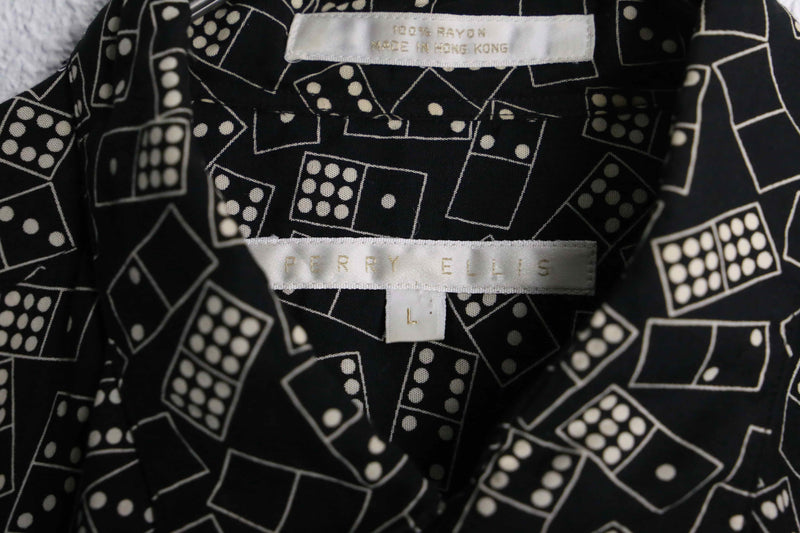 "PERRY ELLIS" total dice pattern rayon shirt