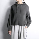 melange gray short length knit hoodie