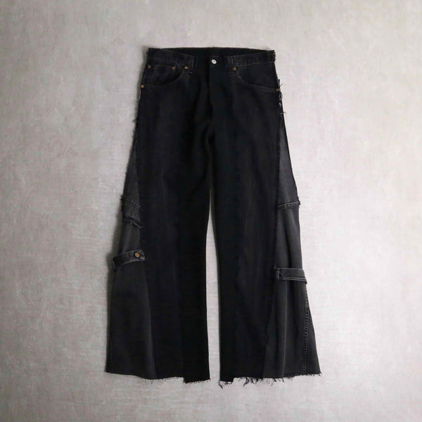 remake "再構築" black color 3docking flare denim pants