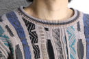 dark tone striped 3D knit sweater