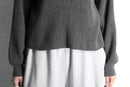 melange gray short length knit hoodie
