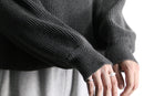 melange gray short length knit hoodie