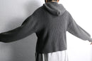 melange gray short length knit hoodie