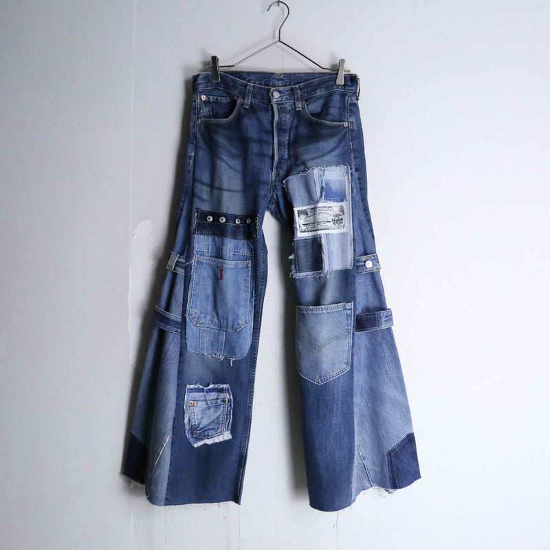 Re:make patchwork design wide buggy flare denim