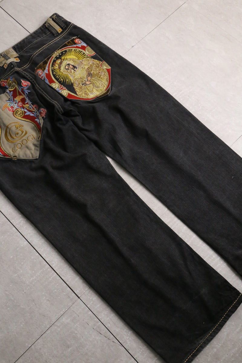 “COOGI” Maria embroidery black buggy denim