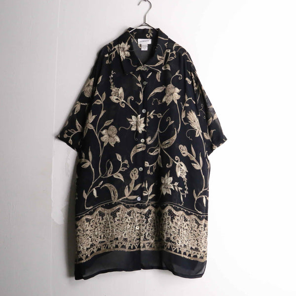 black color flower pattern S/S shirt