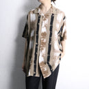 “PRONTI” art stripe pattern open collar S/S shirt