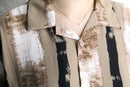 “PRONTI” art stripe pattern open collar S/S shirt
