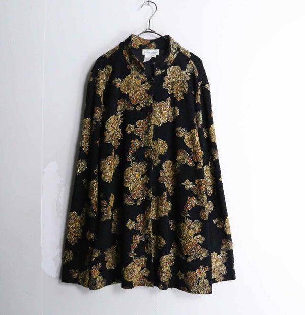 gold flower pattern stand collar loose shirt