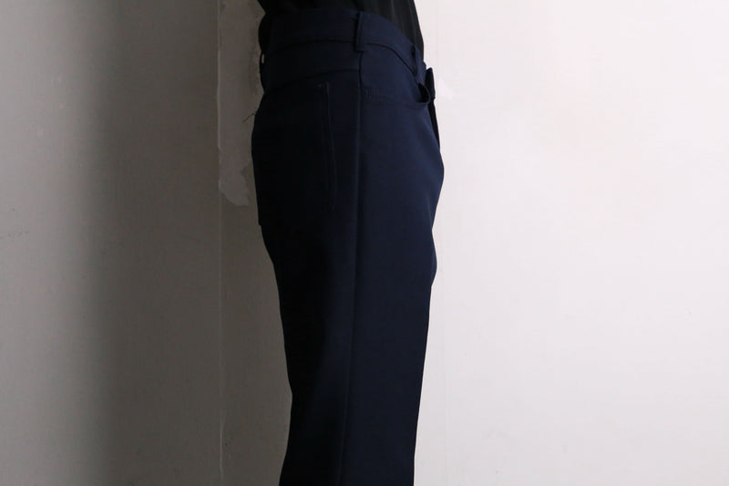 navy flare poly slacks