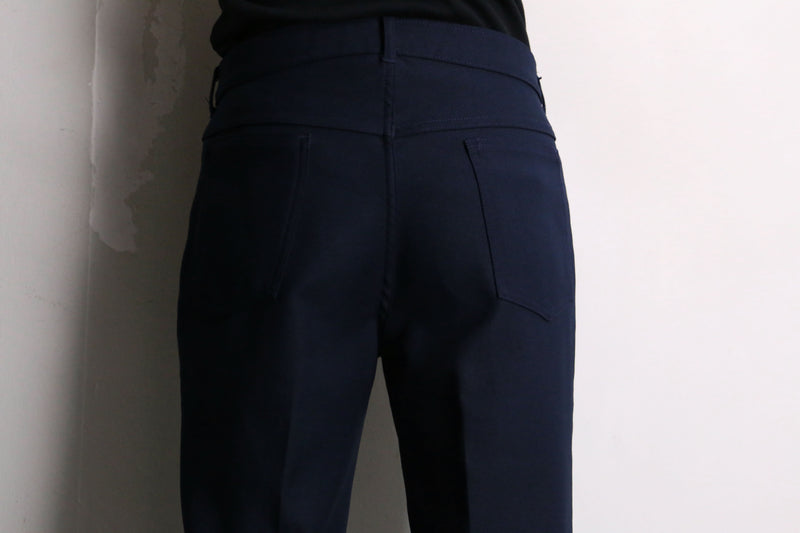 navy flare poly slacks