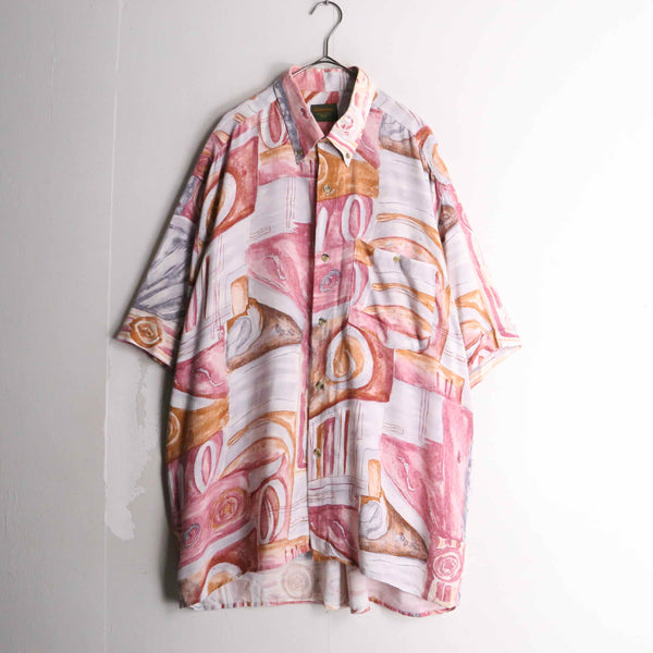 pink × orange color ethnic design s/s shirt