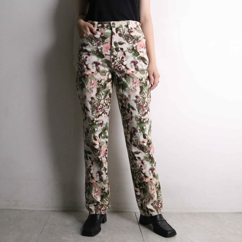 flower design tapered denim pants