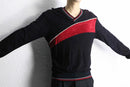 black×red slash front design knit