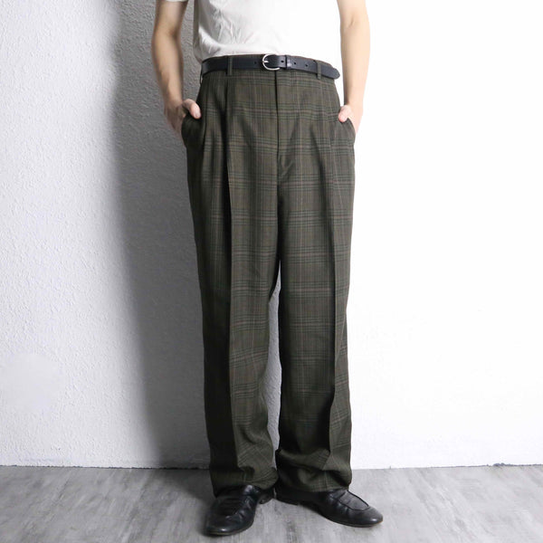 brown base tartan check wide tapered trousers