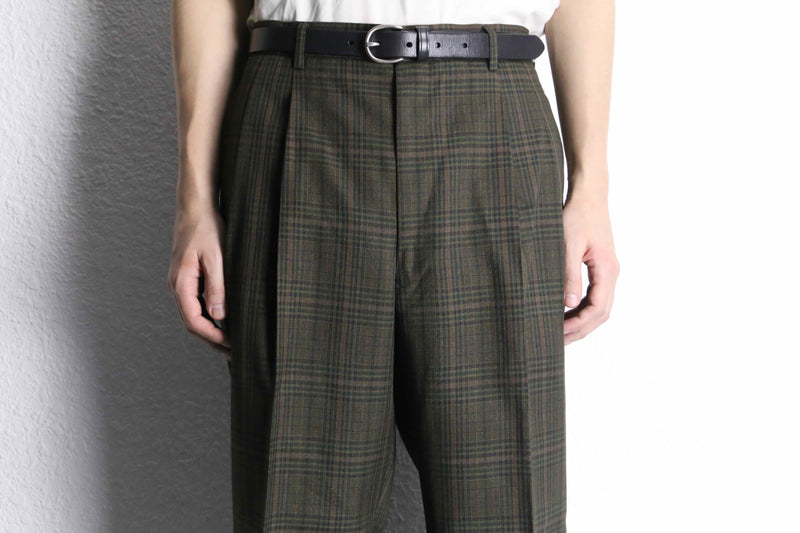 brown base tartan check wide tapered trousers