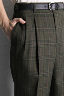 brown base tartan check wide tapered trousers